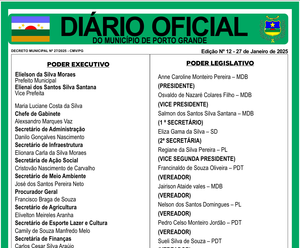 DIÁRIO OFICIAL - EDIÇÃO 12 - 27 DE JANEIRO DE 2025